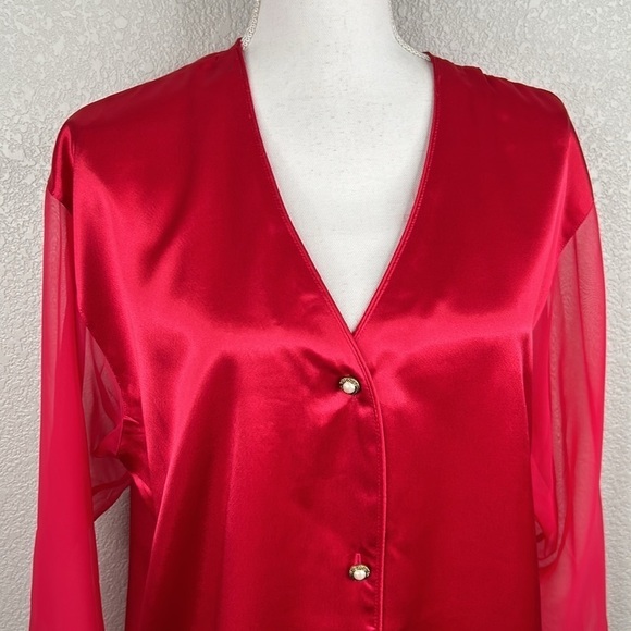 Victoria's Secret Vintage Gold Label Red Satin Button Down Pajama Dress Size M/L - Picture 2 of 9